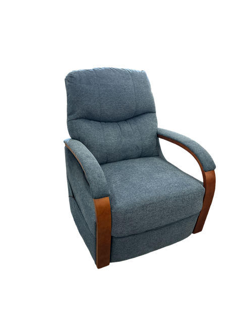 Krup dual motor lift reclining chair with wooden frame and blue cushioning