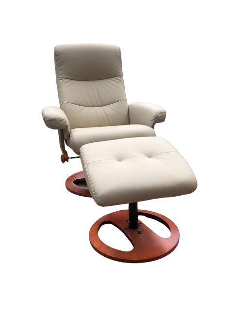 Gascoigne reclining chair with wooden base and white leather - comes with footrest